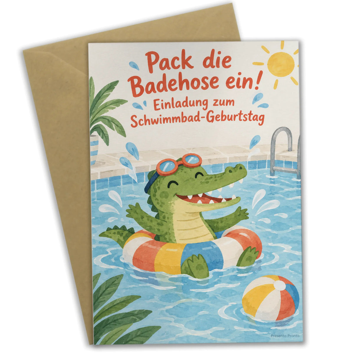Lustige Einladungskarten zum Schwimmbad Geburtstag mit Krokodil|p:2013783|h:b096121719bc539262cad53101c3635e