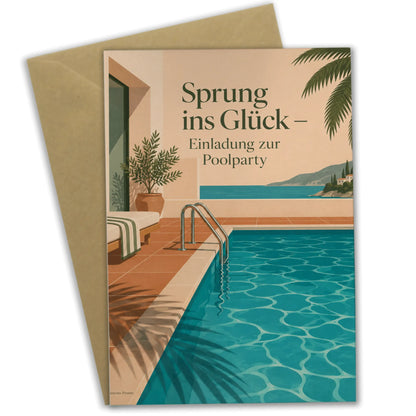 Sommerliche Einladungskarten fürs Schwimmbad mit Palmenschatten|p:2013785|h:e9d55984887b18b18d9425cf0229930e