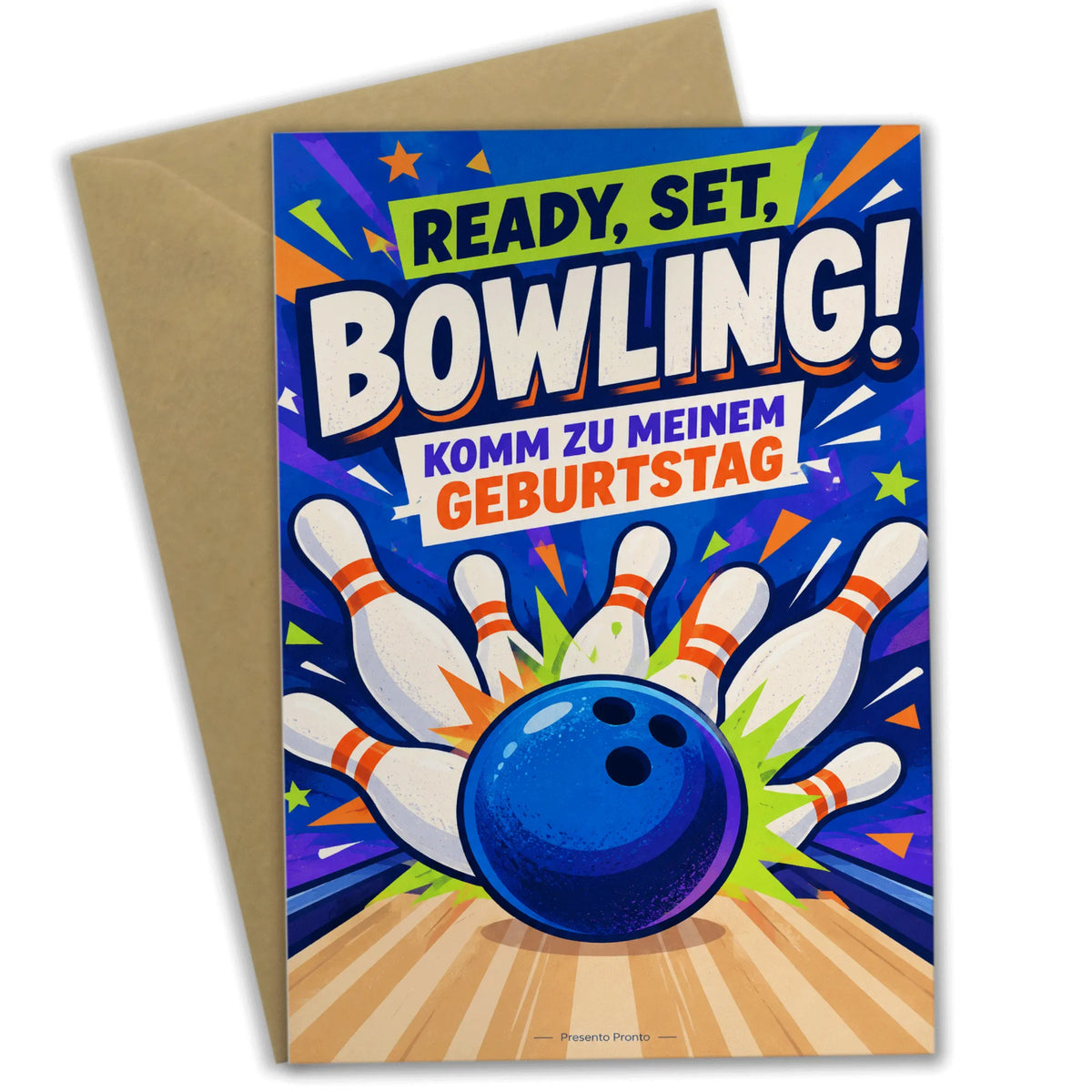 Coole Einladungskarte zum Kindergeburtstag beim Bowling mit Kugel und Pins|p:2013786|h:a8a1e4eac04b371e46ac75a66a42dba1