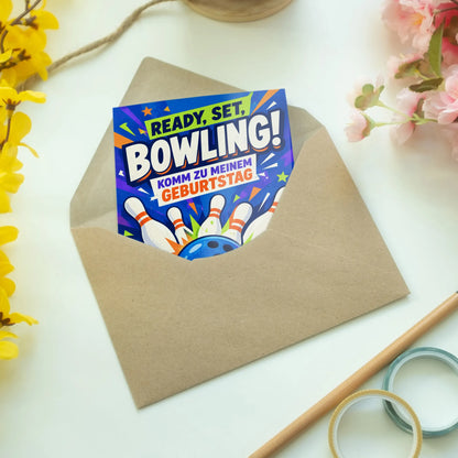Coole Einladungskarte zum Kindergeburtstag beim Bowling mit Kugel und Pins|p:2013786|h:bec20b42334b64551d92ee0cf309d350