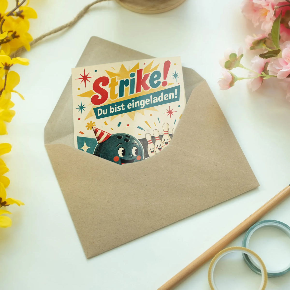 Lustige Einladungskarte zum Kindergeburtstag mit Bowlingball|p:2013788|h:25771f1b5687db8662765f6901b4e595