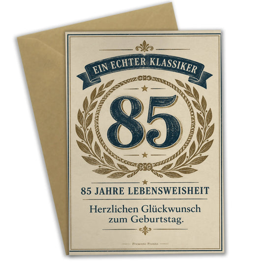 Elegante Geburtstagskarte zum 85. Geburtstag mit Lorbeerornament|p:2013793|h:4a05466d30966f174201b3db2b705306