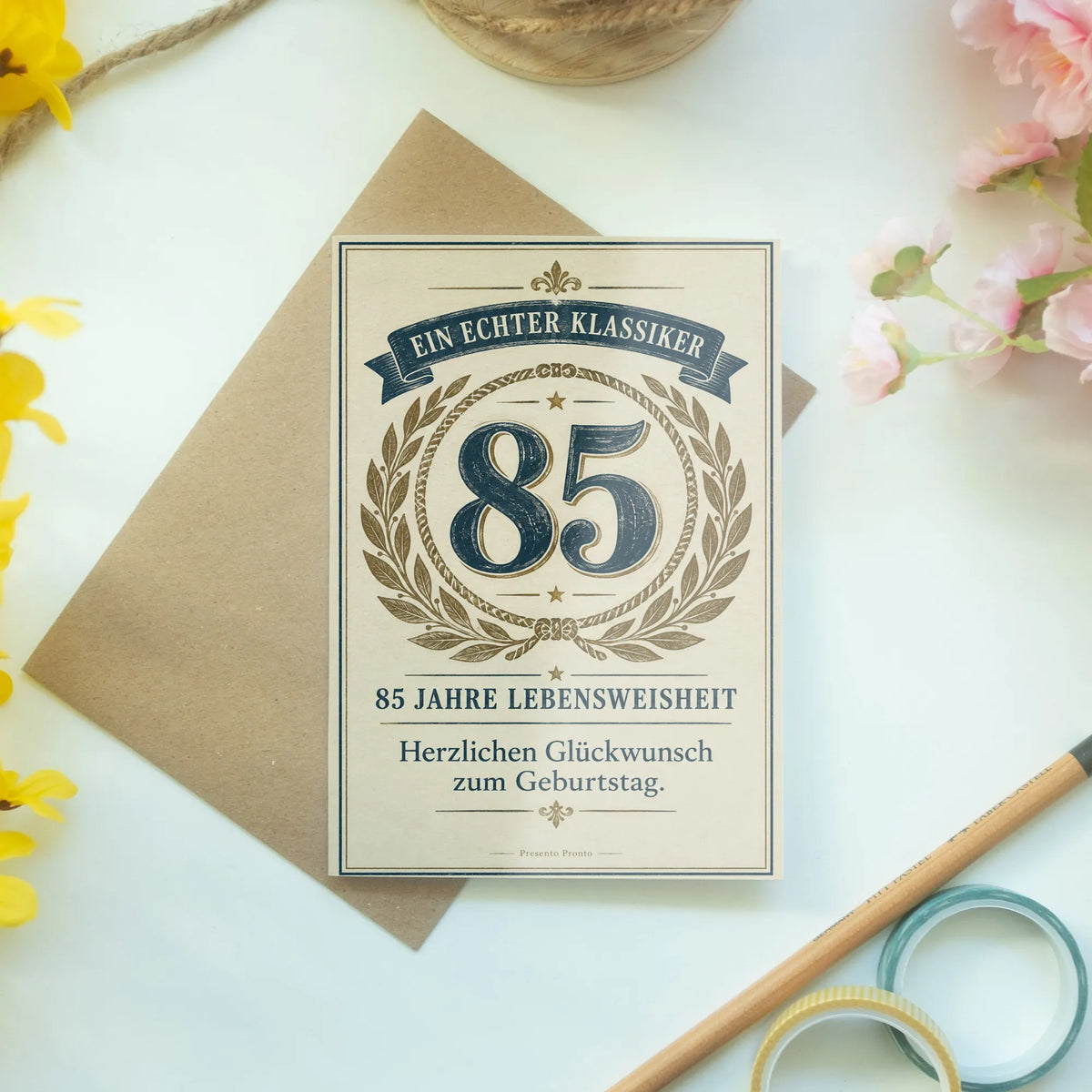 Elegante Geburtstagskarte zum 85. Geburtstag mit Lorbeerornament|p:2013793|h:525e64ad2e7f084f2f42a70d3e64e907