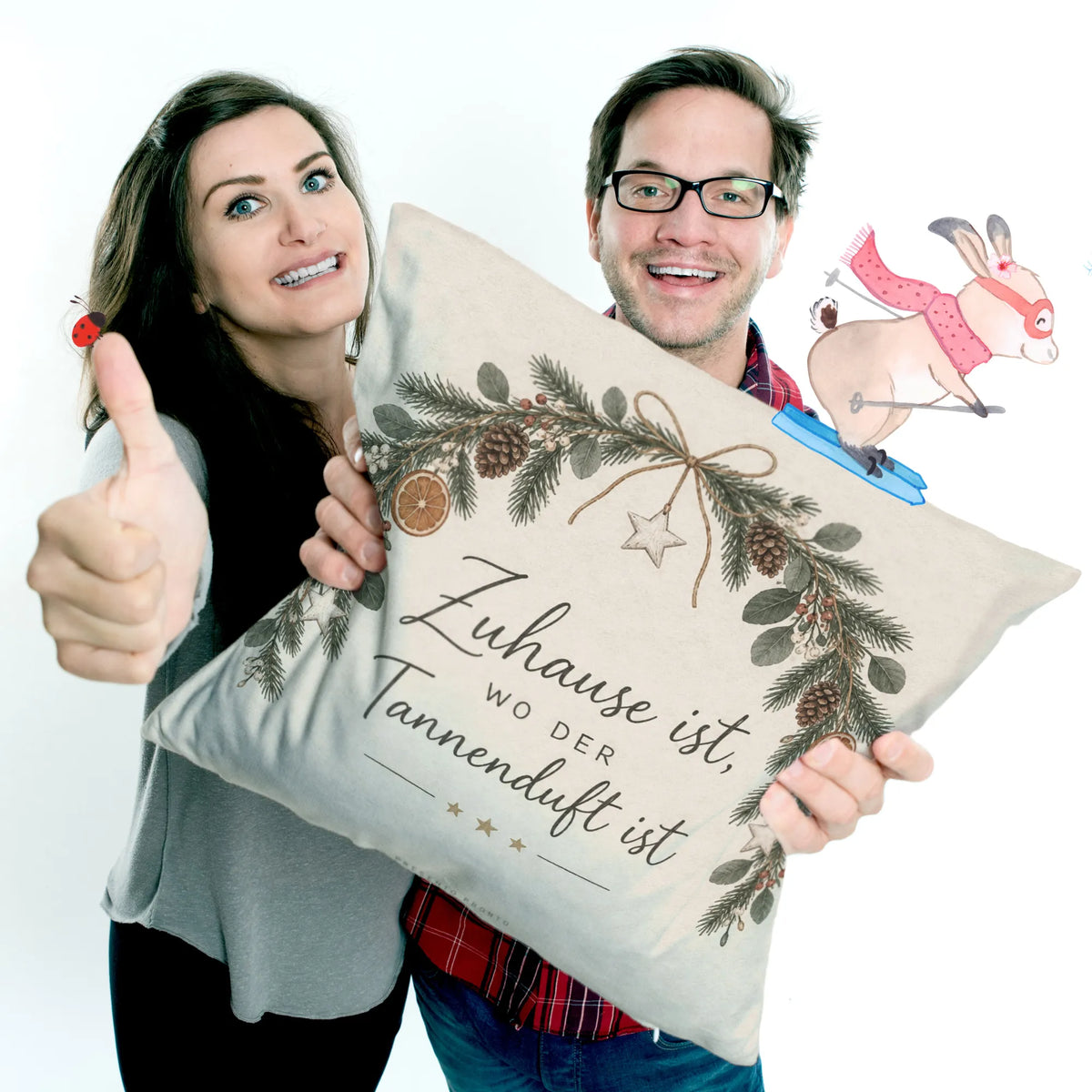 Gemütliches Kissen zu Weihnachten mit Tannenzweigbogen|p:2013802|h:a1f01f826932063a55a510edc378c47b