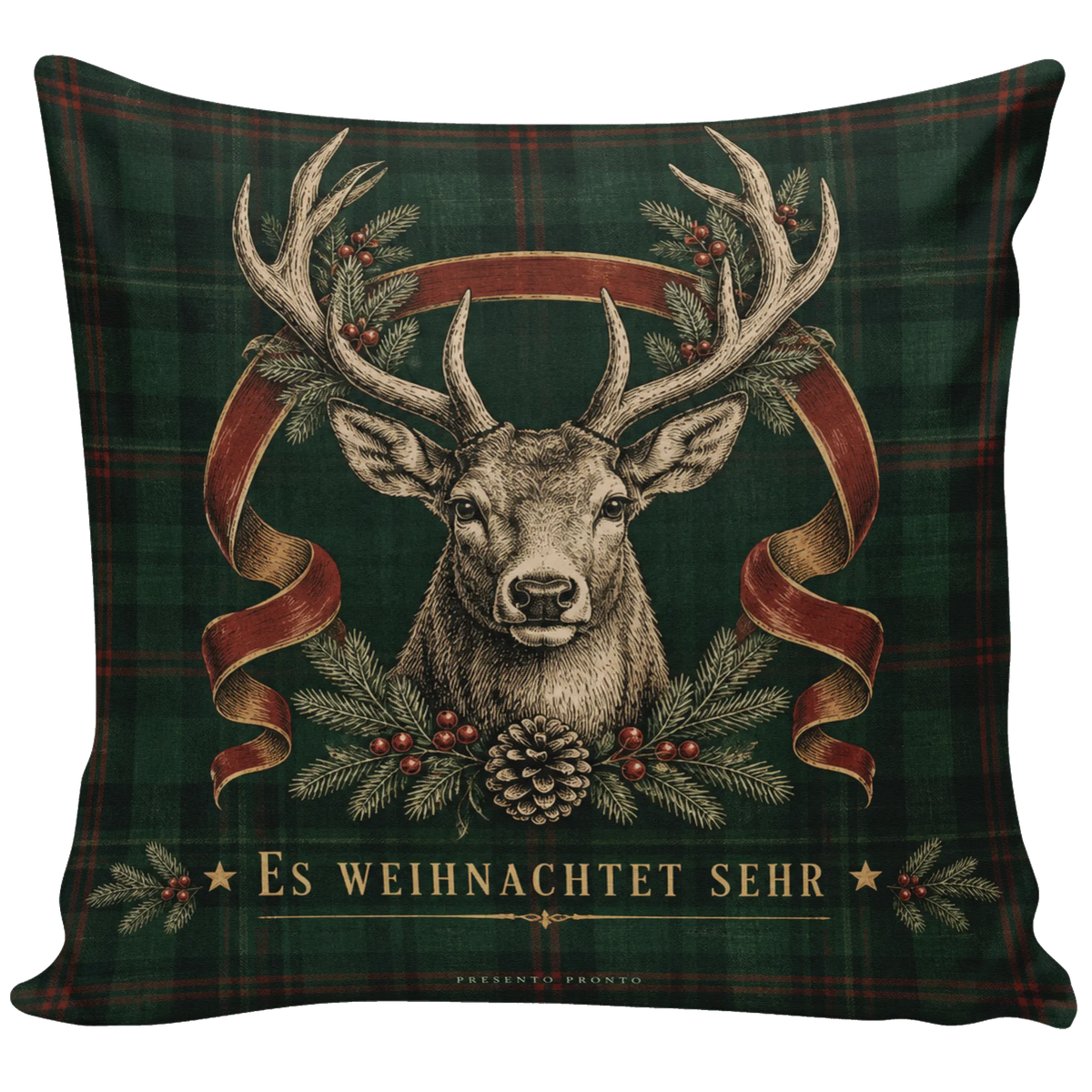 Gemütliches Weihnachtskissen mit Hirschkopf auf Tartan|p:2013804|h:a2c817d6f45e2cde17869c233d940164