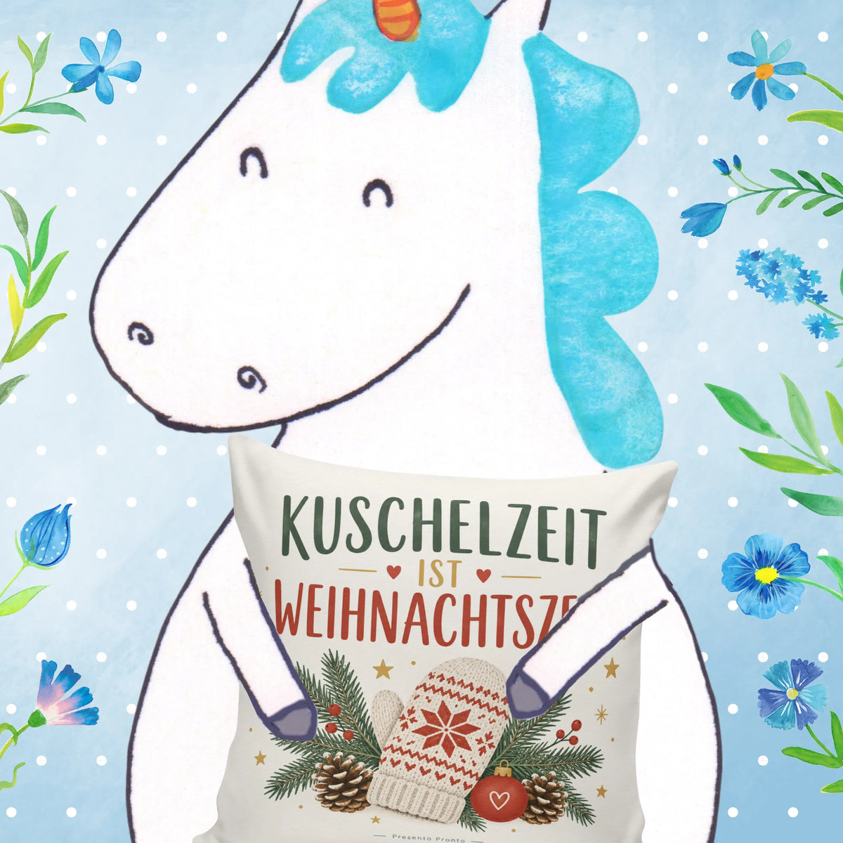 Gemütliches Kissen zu Weihnachten mit Fäustling und Tannenzweig|p:2013805|h:19d32576a2a48e76d73aac0704f57409