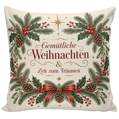 Gemütliches Kissen zu Weihnachten mit Tannenzweigen|p:2013809|h:604db71e23bbdd95a77273a3862fe40f
