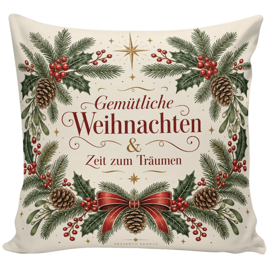 Gemütliches Kissen zu Weihnachten mit Tannenzweigen|p:2013809|h:604db71e23bbdd95a77273a3862fe40f