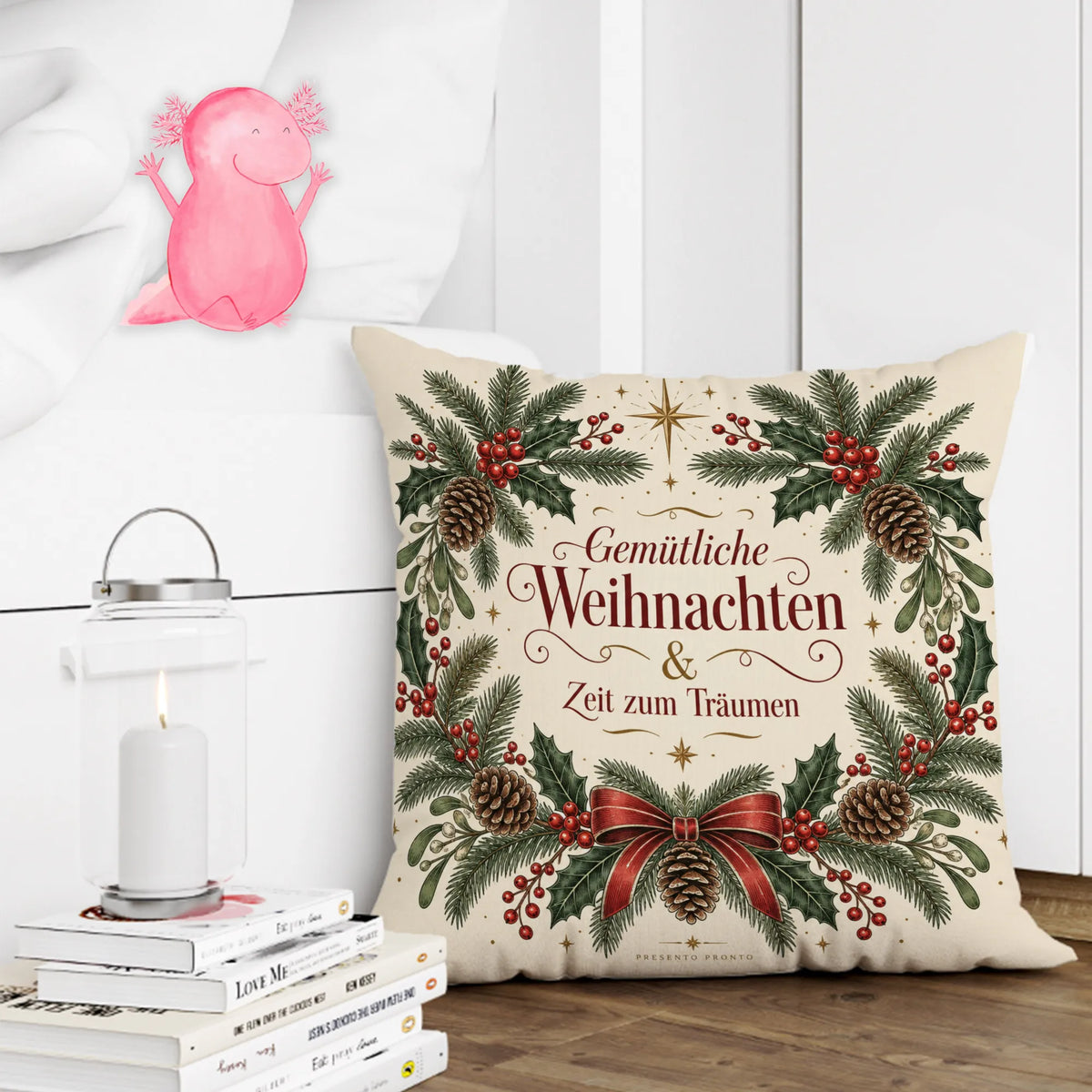 Gemütliches Kissen zu Weihnachten mit Tannenzweigen|p:2013809|h:d51c1514cd691938c08ec4d58130b34f