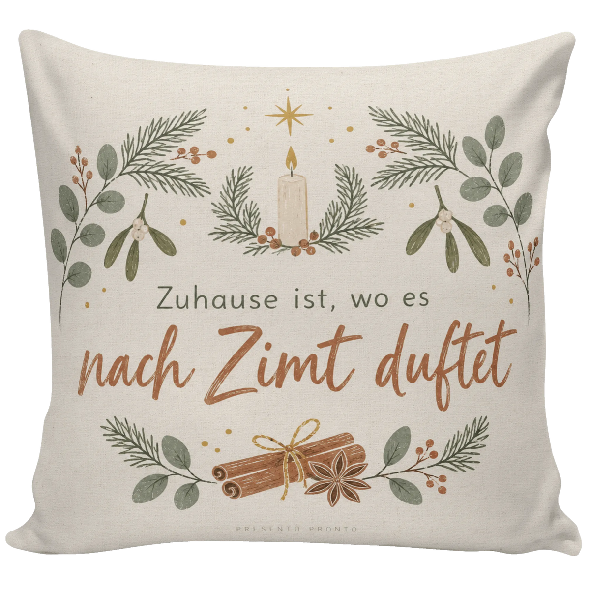 Gemütliches Kissen zu Weihnachten mit Tannenzweigen und Kerze|p:2013812|h:2c00986c13941632981f514a5de78ed6