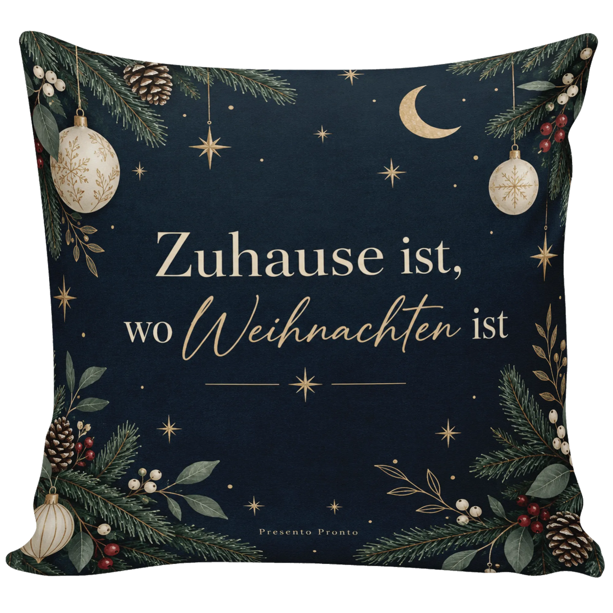 Elegantes Weihnachtskissen mit Tannenzweigen und Sternen|p:2013814|h:7bb05482fb5c9c075a169ac81a3c2000