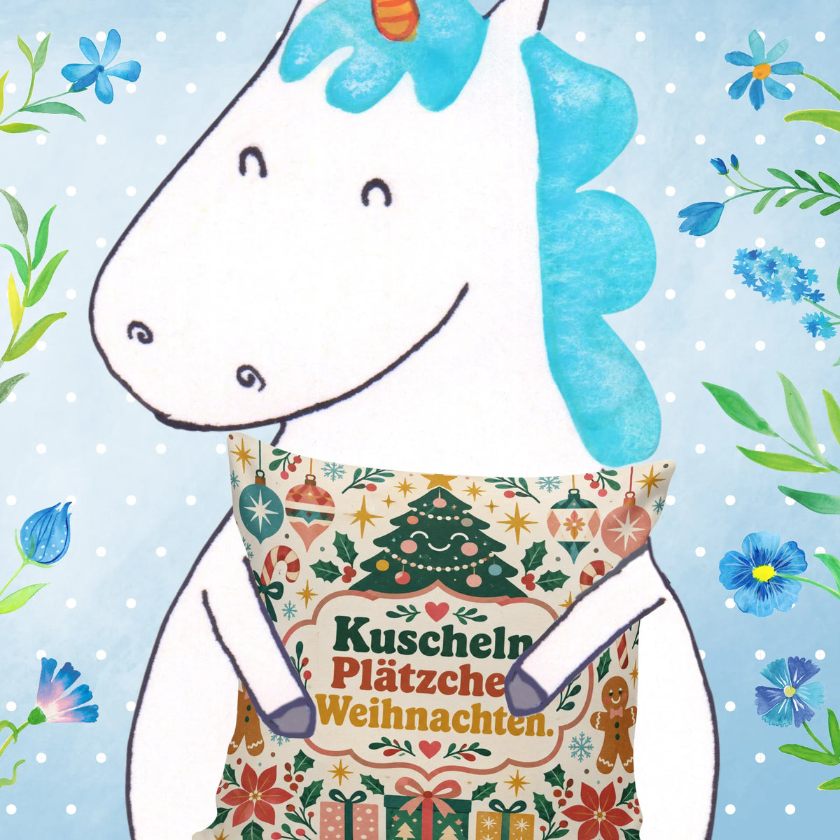 Verspieltes Kissen zu Weihnachten mit lächelndem Tannenbaum|p:2013815|h:be5b383500533d3faca13042c4945c65