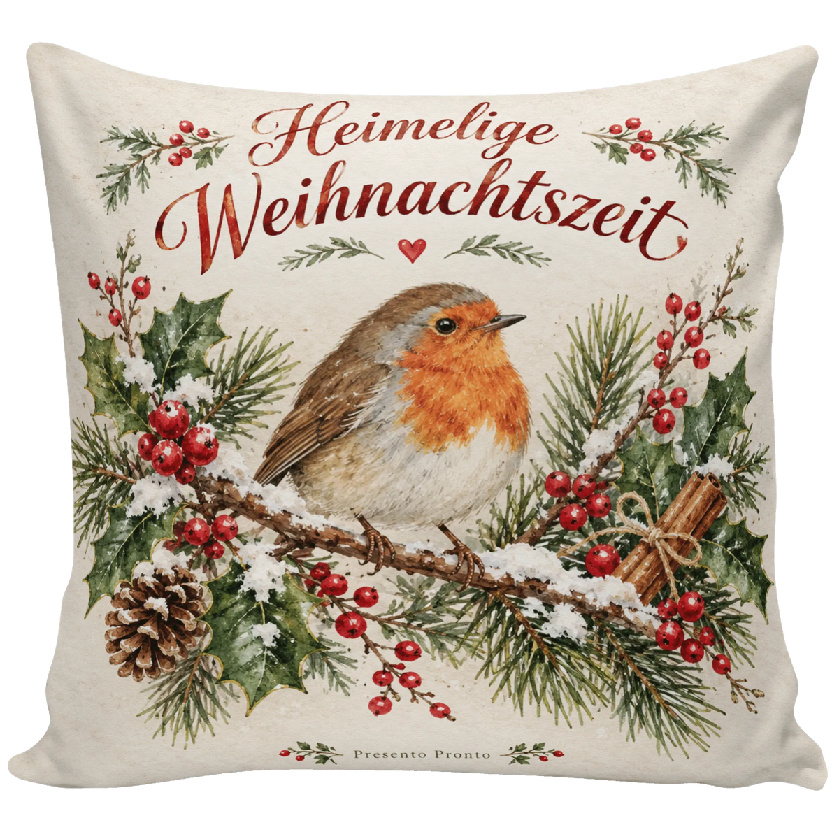 Gemütliches Kissen zu Weihnachten mit Rotkehlchen|p:2013817|h:e0b1a397b92c5a6c698e1762c069c319