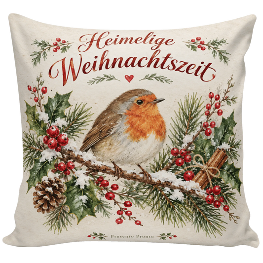 Gemütliches Kissen zu Weihnachten mit Rotkehlchen|p:2013817|h:e0b1a397b92c5a6c698e1762c069c319