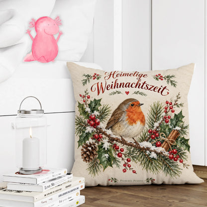Gemütliches Kissen zu Weihnachten mit Rotkehlchen|p:2013817|h:671b543117b907e268f6be4255d1b074