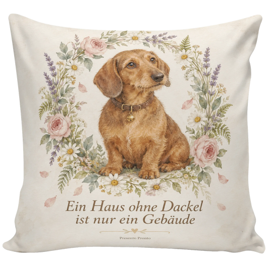 Süßes Dackelkissen für Dackelbesitzer mit Wildblumenkranz|p:2013828|h:2a380936f9e34070867e7ef20a2bf4ab