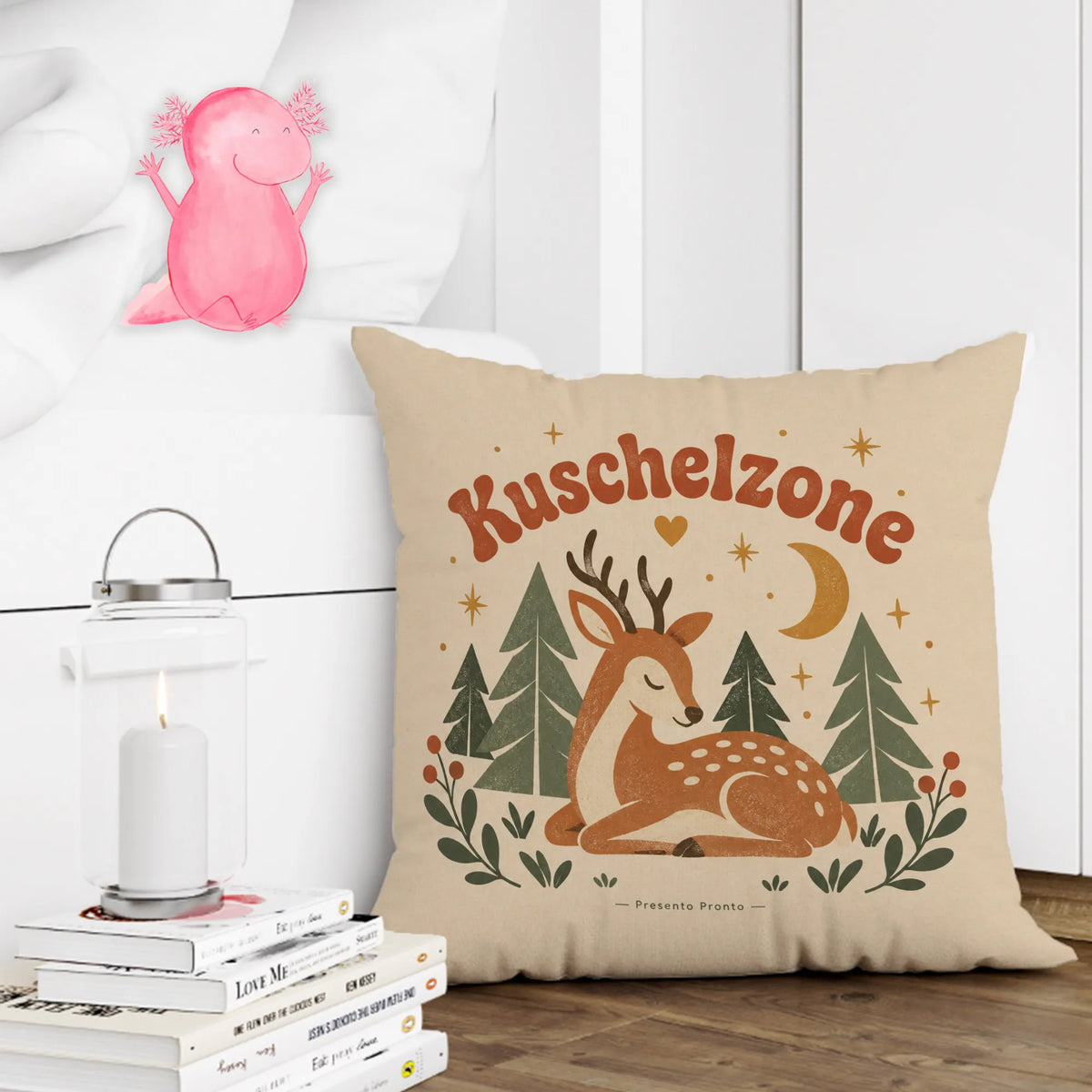 Gemütliches Kissen mit ruhendem Hirsch für Naturfreunde|p:2013838|h:2044d6a3db9c4effa42727a56c74555a