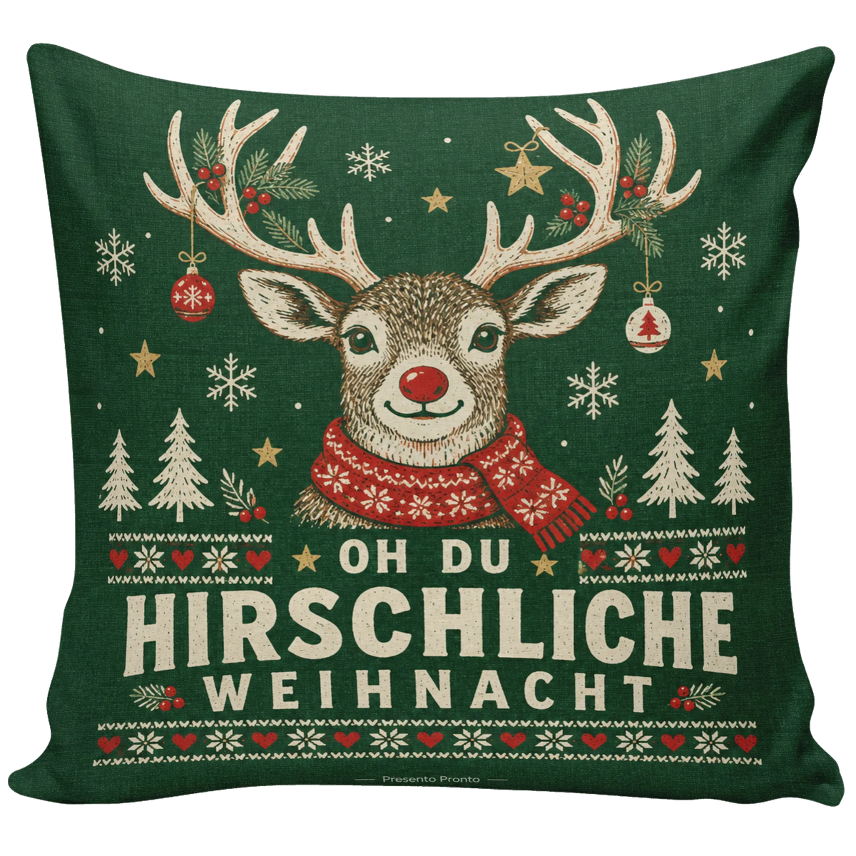 Lustiges Kissen mit Hirsch im Schal zu Weihnachten|p:2013841|h:25be453bcf5a89f2dde4a3666a242118
