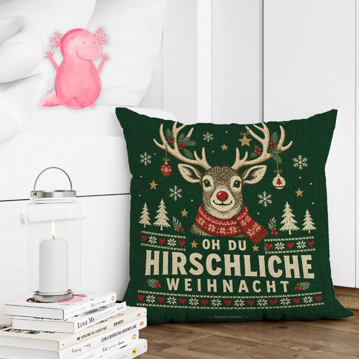 Lustiges Kissen mit Hirsch im Schal zu Weihnachten|p:2013841|h:60fb561139a9afd600dc6b9b0ff96fa2