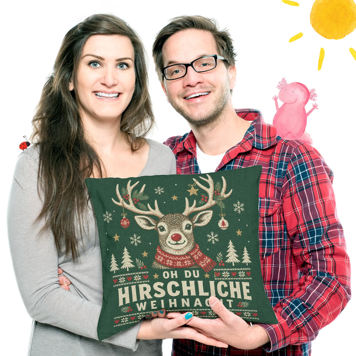 Lustiges Kissen mit Hirsch im Schal zu Weihnachten|p:2013841|h:8613bbe69d6f10d13ef134c2c6f9bb1d