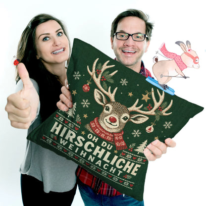 Lustiges Kissen mit Hirsch im Schal zu Weihnachten|p:2013841|h:b0b627061382974010d1b6eb2c612656