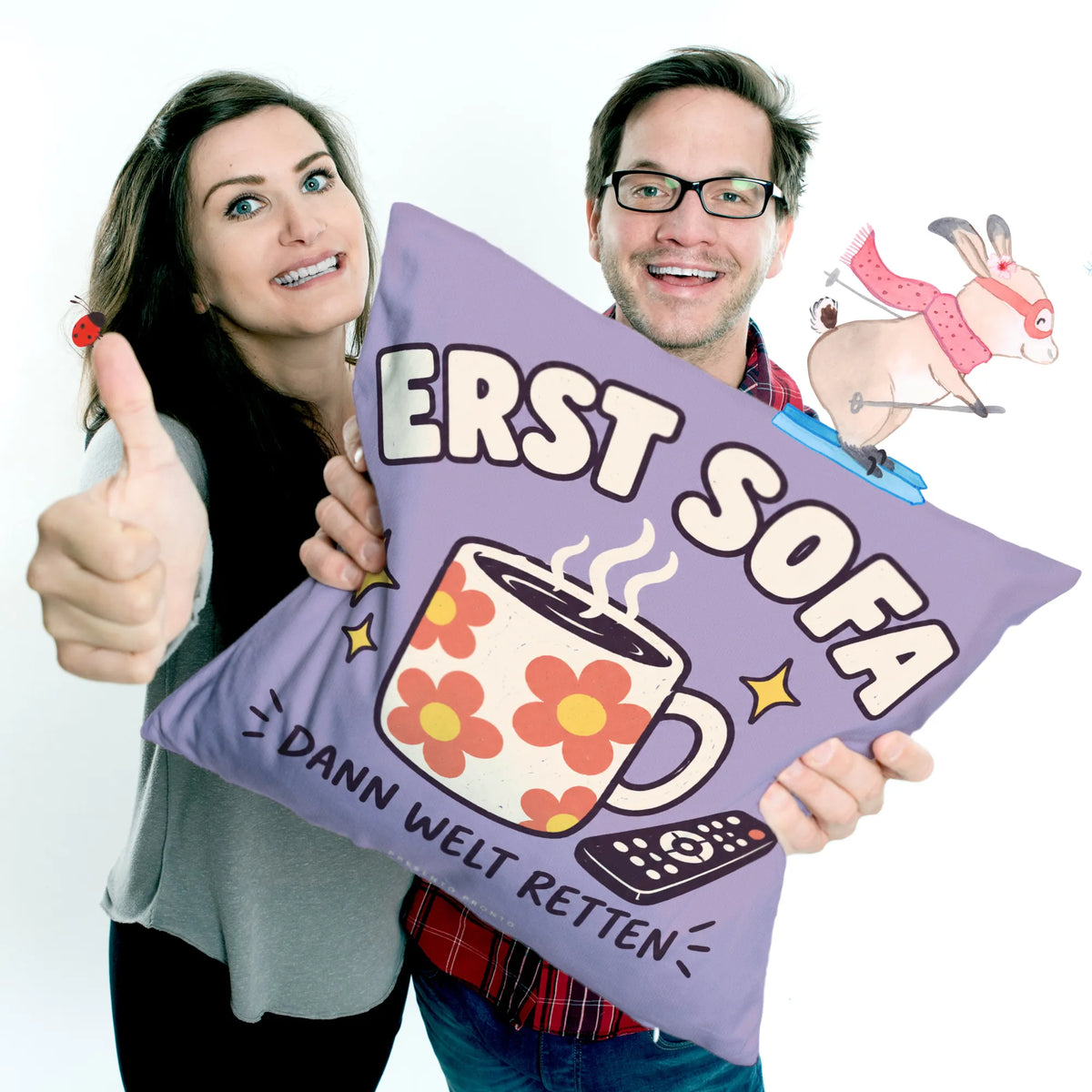 Lustiges modernes Sofakissen für Kaffeefans mit Tasse|p:2013881|h:e7ba6fa798f72646452791855e149203