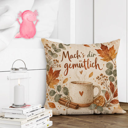 Gemütliches Kissen für den Herbst mit Keramiktasse|p:2013887|h:1907f7dc41565b9cb597e481e98b1999