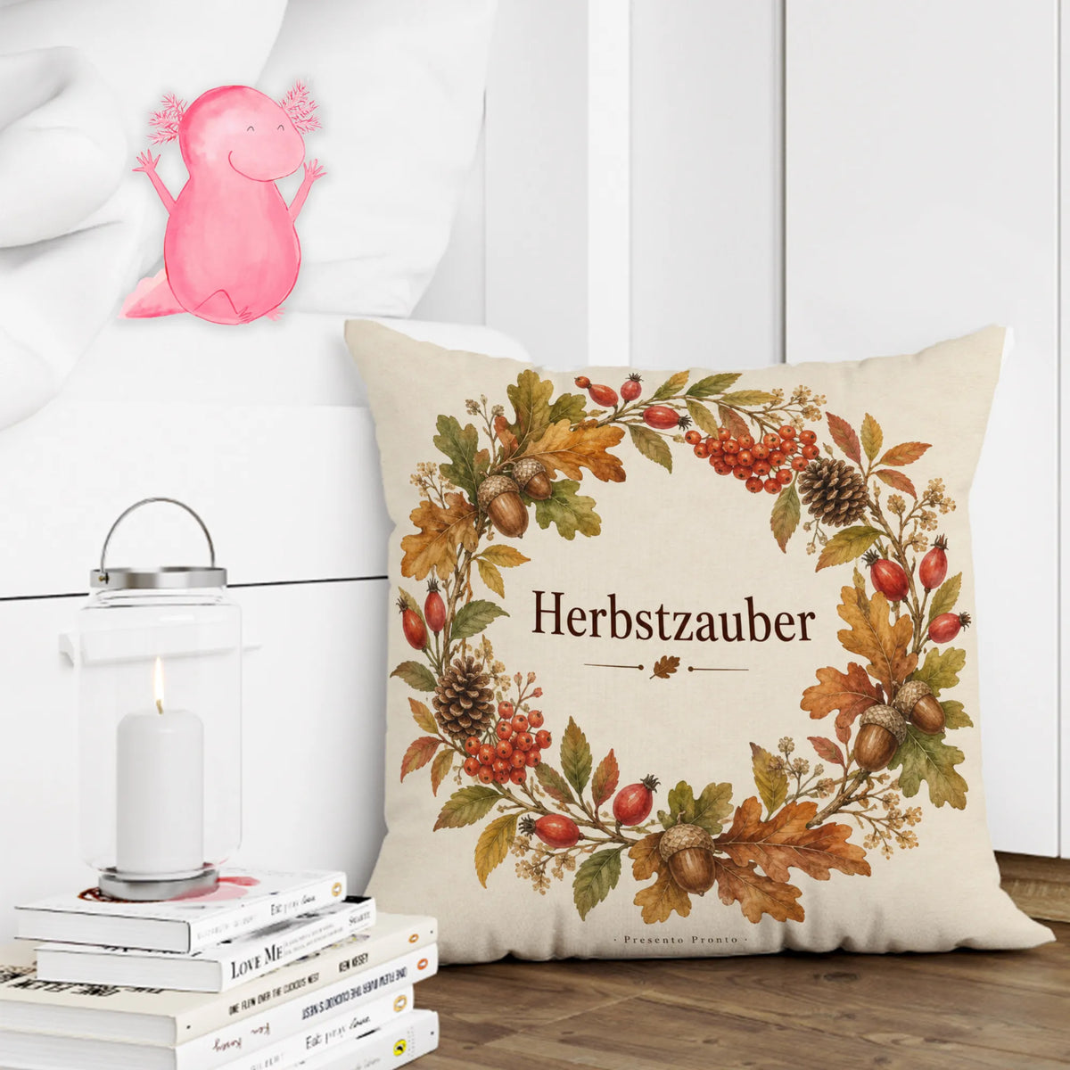 Gemütliches Kissen für den Herbst mit Herbstkranz|p:2013888|h:743ea26e2247301db988e89140f02064