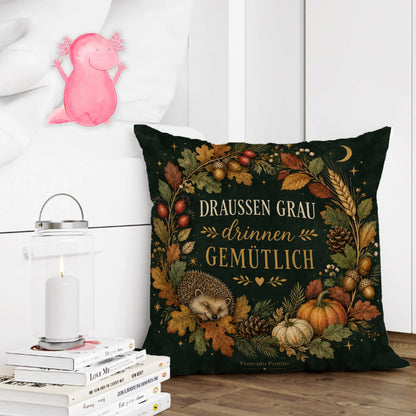 Gemütliches Kissen für den Herbst mit Herbstkranz und Igel|p:2013891|h:fdd43944a2620f2bcdd0d5ae01cebc94