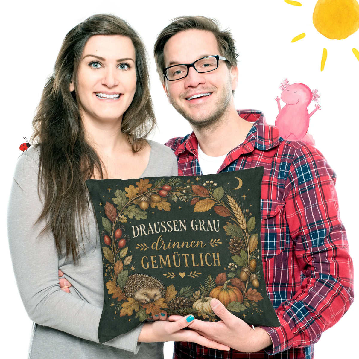 Gemütliches Kissen für den Herbst mit Herbstkranz und Igel|p:2013891|h:808b2acc43477bd216e91a729011c3f8