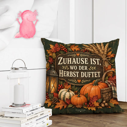 Gemütliches Kissen für den Herbst mit Kürbissen im Korb|p:2013893|h:957d9e512dbdc418e83879f214e2d731