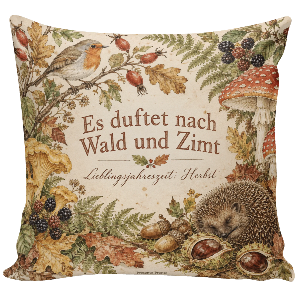 Gemütliches Herbstkissen mit Igel und Rotkehlchen|p:2013896|h:cffda8625d113f1aee9659c861043a56