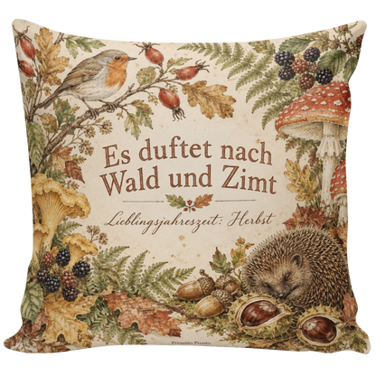 Gemütliches Herbstkissen mit Igel und Rotkehlchen|p:2013896|h:cffda8625d113f1aee9659c861043a56