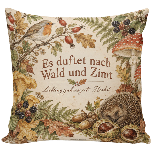 Gemütliches Herbstkissen mit Igel und Rotkehlchen|p:2013896|h:cffda8625d113f1aee9659c861043a56