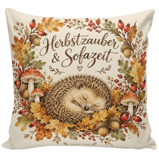 Gemütliches Herbstkissen mit schlafendem Igel|p:2013902|h:bc3fc47d4ba7312e59925b99217ab0c6