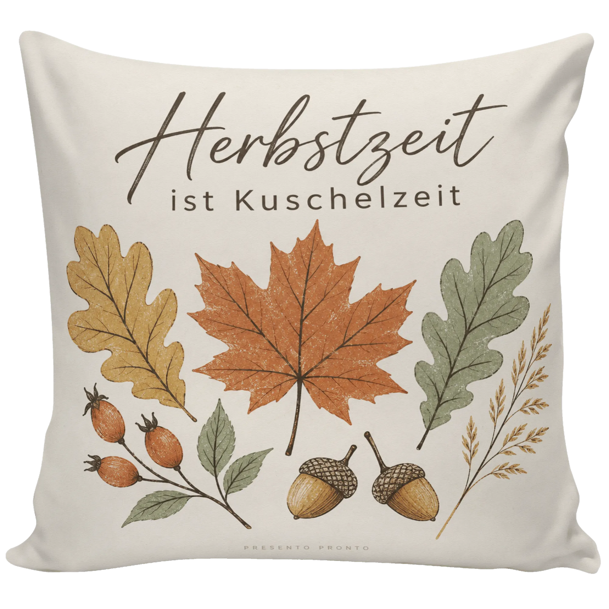 Gemütliches Kissen für den Herbst mit Eichenblättern und Hagebutten|p:2013903|h:00fe254ed41ed3b07f5c9a95e44f8aa9