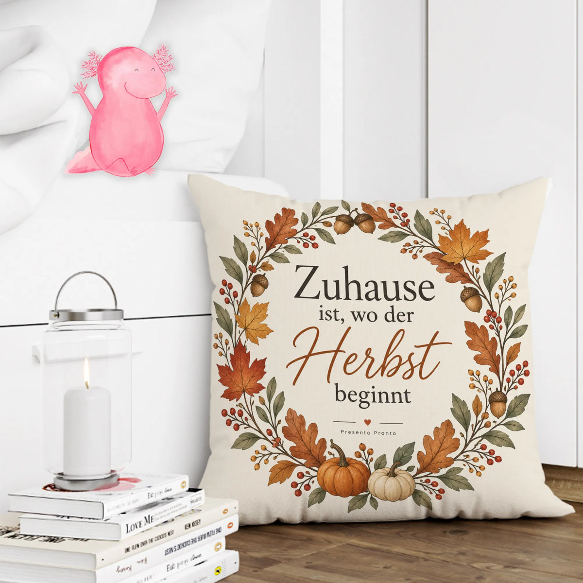 Gemütliches Kissen für den Herbst mit Herbstkranz|p:2013906|h:906cfebc0ef0889c9d78344449e3d4e3