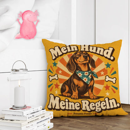 Lustiges Kissen für Hundebesitzer mit fröhlichem Hund|p:2013945|h:9f73811bd5a65dc061abcc66bc0939ca