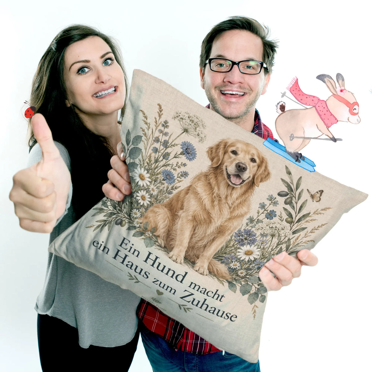 Emotionales Kissen für Hundefans mit sitzendem Hund|p:2013946|h:e10d2dbd9ca4f9e69c54686052933d85