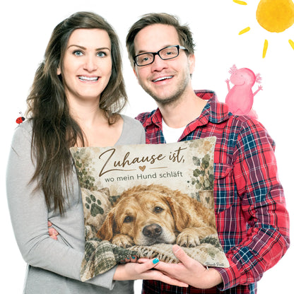 Gemütliches Kissen für Hundebesitzer mit schlafendem Retriever|p:2013948|h:05d7e90dd6d92d917503d5fef517e581