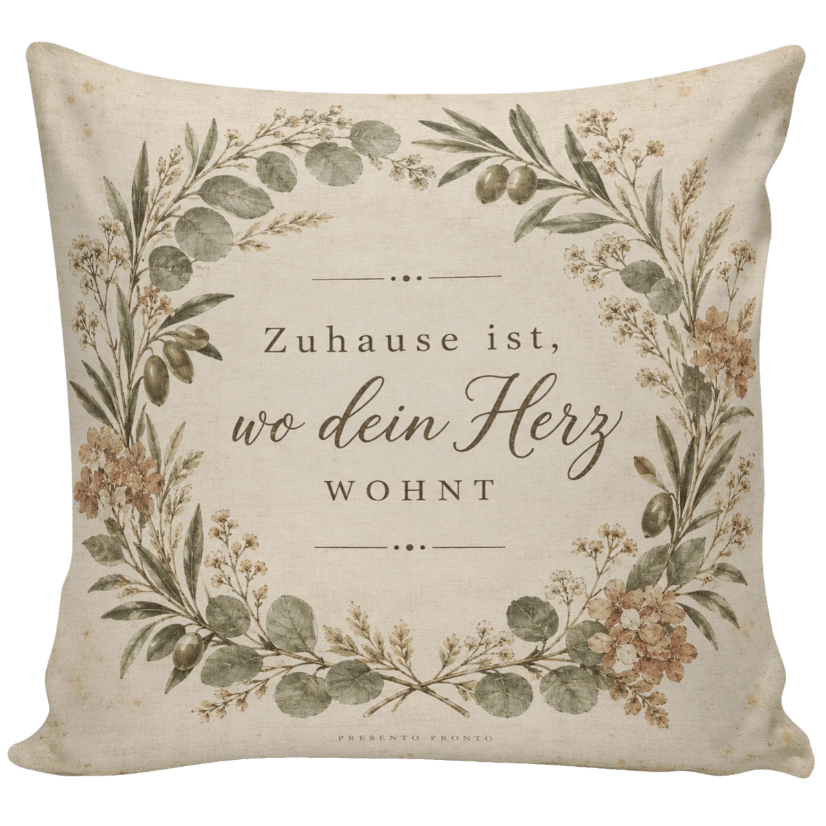 Gemütliches Vintage Kissen fürs Zuhause mit botanischem Kranz|p:2013960|h:f301560769565523a8ce077da60e1799