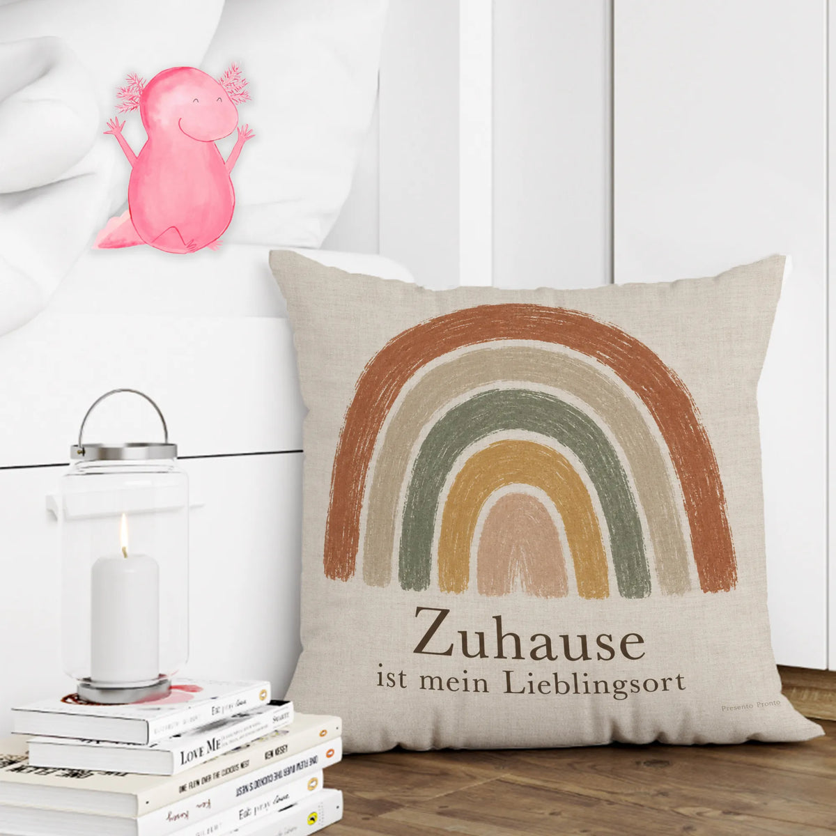 Gemütliches Regenbogenkissen für Zuhause mit Spruch|p:2014001|h:bfff2b3d3b958acbd32e253f586702f2