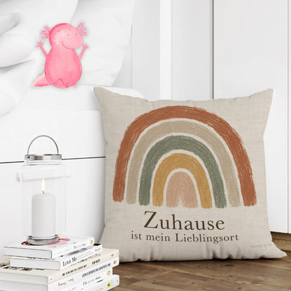 Gemütliches Regenbogenkissen für Zuhause mit Spruch|p:2014001|h:bfff2b3d3b958acbd32e253f586702f2