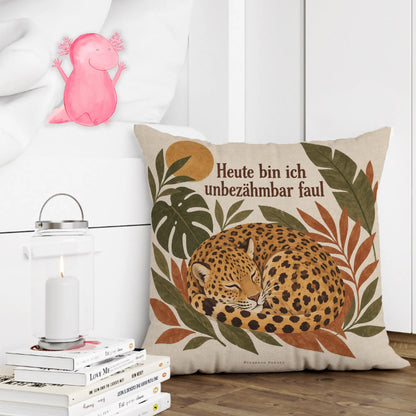 Lustiges Leopardenkissen für Faulenzer mit schlafendem Leopard|p:2014049|h:ae148ea9ddfdcf117e38b275ceb5c0b5