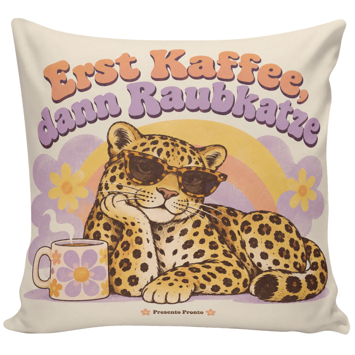 Lustiges Leopardenkissen für Kaffeefans mit Sonnenbrille|p:2014050|h:97dce85db845490dd580f1359da823c8