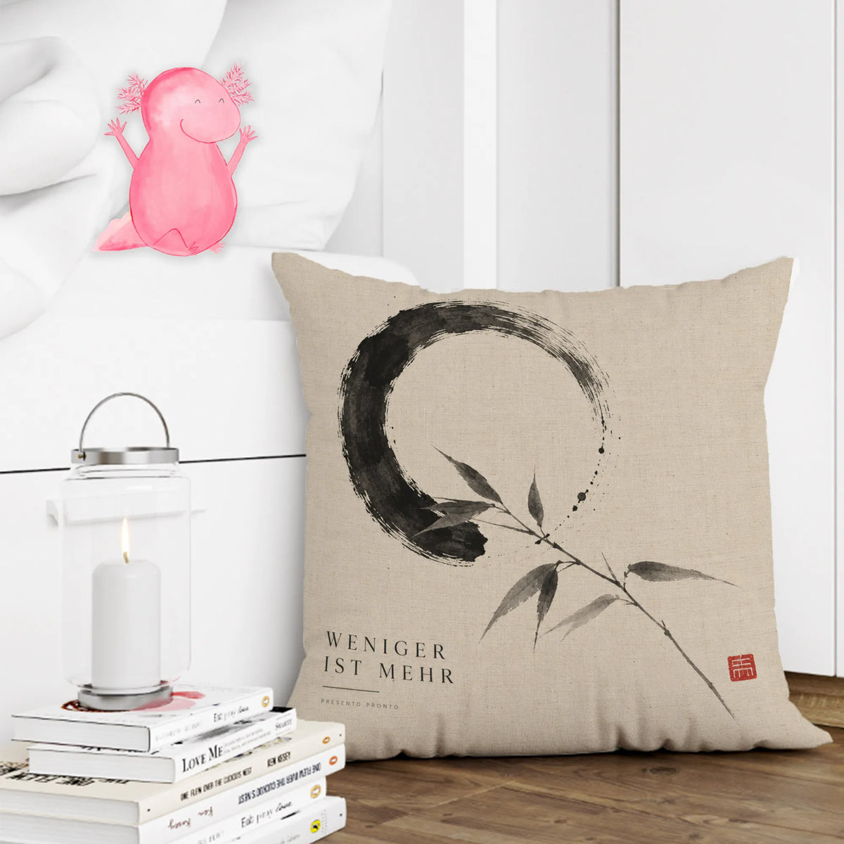 Ruhiges japanisches Kissen für Japanfans mit Enso-Kreis|p:2014052|h:aeed6513fd8b3e252465406861c1d5a5
