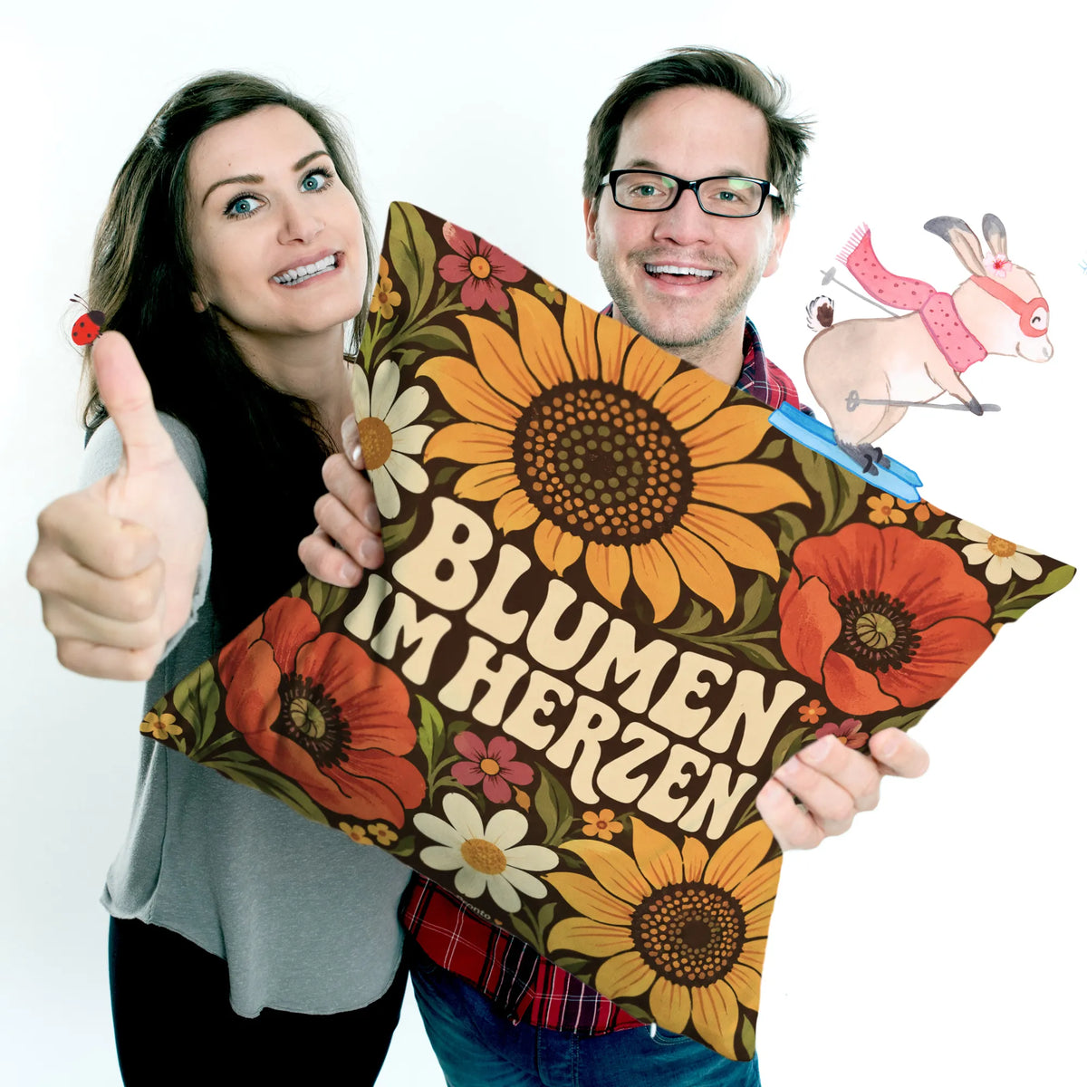 Fröhliches Blumenkissen für Blumenfans mit Sonnenblumen|p:2014069|h:50494bbb351edee9b1568d123b879095