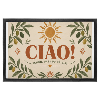 Herzliche Fußmatte Ciao mit Terrakotta-Sonne für Gäste|p:2014091|h:21252f70f31840715b61a1c9dcaf8c58