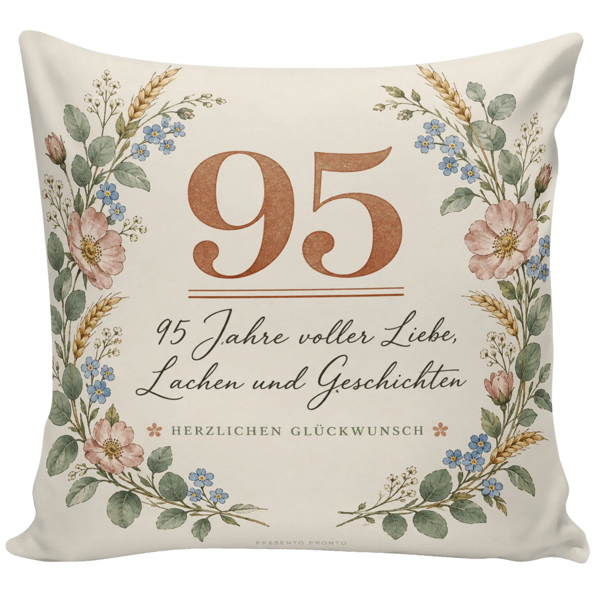 Liebevolles Kissen zum 95. Geburtstag mit Blumenkranz|p:2014099|h:dff8beb6e801372f56583abc930b51af