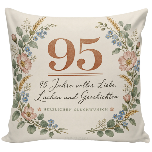 Liebevolles Kissen zum 95. Geburtstag mit Blumenkranz|p:2014099|h:dff8beb6e801372f56583abc930b51af